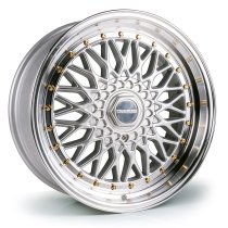 NEW 17 INCH DARE DR RS ALLOY WHEELS IN SILVER WITH GOLD RIVETS, DEEPER DISH 8.5″ REAR OPTION 5X120/100
