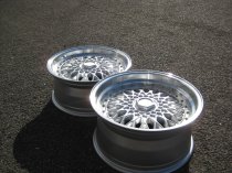 NEW 17 INCH DARE DR RS ALLOY WHEELS IN SILVER WITH POLISHED DISH AND GOLD RIVETS, DEEPER 8.5" REAR 4x100/108