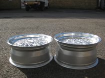 NEW 17 INCH DARE DR RS ALLOY WHEELS IN SILVER WITH POLISHED DISH AND GOLD RIVETS, DEEPER 8.5" REAR 4x100/108