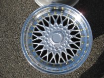 NEW 17 INCH DARE DR RS ALLOY WHEELS IN SILVER WITH POLISHED DISH AND GOLD RIVETS, DEEPER 8.5" REAR 4x100/108