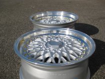 NEW 17 INCH DARE DR RS ALLOY WHEELS IN SILVER WITH POLISHED DISH AND GOLD RIVETS, DEEPER 8.5" REAR 4x100/108