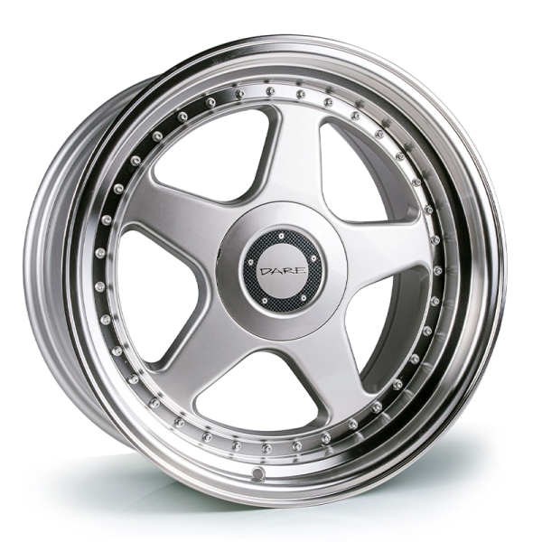 NEW 18 INCH DARE DR F5 ALLOY WHEELS IN SILVER WITH POLISHED DISH, WIDER 9.5" REAR OPTION 5x112/120