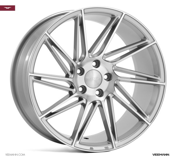 NEW 19 INCH VEEMANN V-FS26 DIRECTIONAL ALLOY WHEELS IN SILVER MACHINED WITH DEEPER CONCAVE 9.5" REARS 5x120