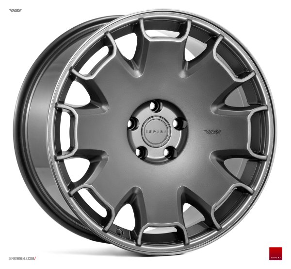 NEW 18 INCH ISPIRI CSR2 ALLOY WHEELS IN CARBON GRAPHITE WITH POLISHED LIP AND DEEPER CONCAVE 9.5" REAR 5x120