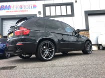 NEW 22 INCH VEEMANN V-FS28 ALLOY WHEELS IN GLOSS GRAPHITE WITH DEEPER CONCAVE 10.5" REARS INCLUDING PART WORN TYRES 5x120