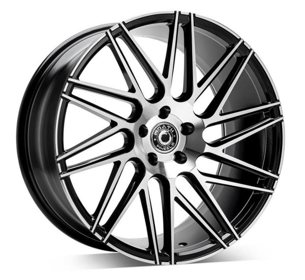 NEW 20 INCH WRATH WF4 FLOW FORMED ALLOY WHEELS IN GLOSS BLACK WITH POLISHED FACE AND DEEPER CONCAVE 10" REARS 5x120