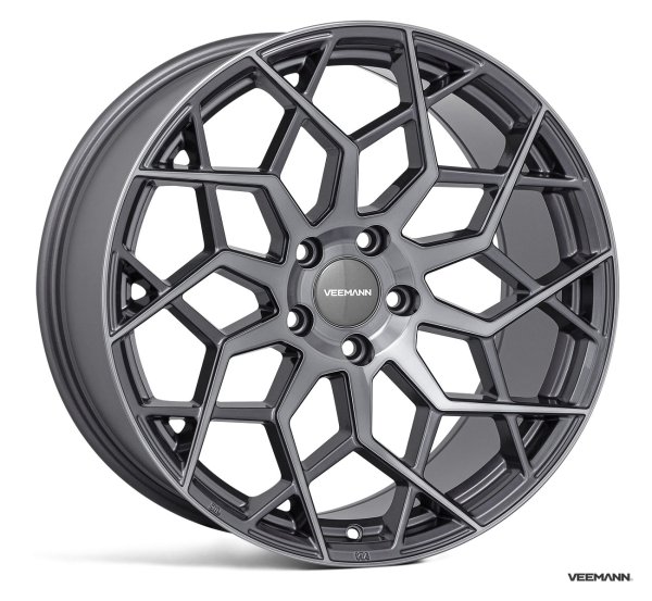 NEW 19 INCH VEEMANN V-FS42 ALLOY WHEELS IN GRAPHITE SMOKE MACHINE WITH DEEPER CONCAVE 9.5" REAR OPTION 5x112