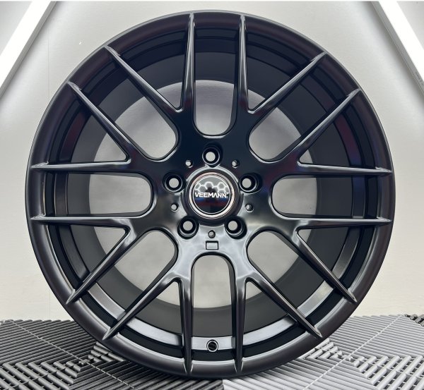 NEW 18 INCH VEEMANN VC359 M359 Y SPOKE ALLOY WHEELS IN SATIN BLACK WITH DEEPER CONCAVE 9.5" REARS 5x120