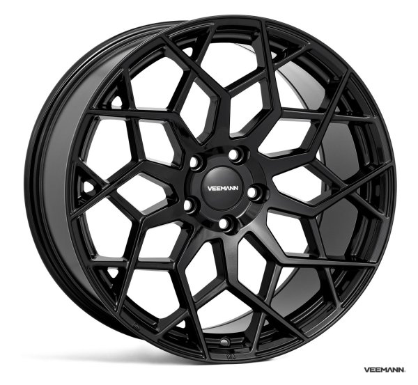 NEW 19 INCH VEEMANN V-FS42 ALLOY WHEELS IN GLOSS BLACK WITH DEEPER CONCAVE 9.5" REAR OPTION 5x112