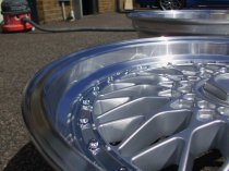 NEW 18 INCH DARE DR RS / OEMS RS ALLOY WHEELS IN SILVER WITH POLISHED DISH AND CHROME RIVETS, DEEPER 9.5" REAR 5x112/100