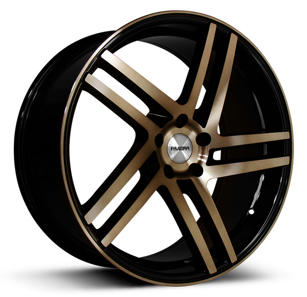 NEW 20 INCH RIVIERA TWIST ALLOY WHEELS IN BLACK WITH POLISHED FACE AND BRONZE TINTED LACQURE, DEEPER CONCAVE 9.5" REARS 5x120