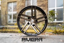 NEW 20 INCH RIVIERA TWIST ALLOY WHEELS IN BLACK WITH POLISHED FACE AND BRONZE TINTED LACQURE, DEEPER CONCAVE 9.5" REARS 5x120