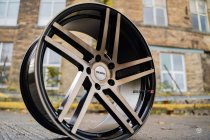 NEW 20 INCH RIVIERA TWIST ALLOY WHEELS IN BLACK WITH POLISHED FACE AND BRONZE TINTED LACQURE, DEEPER CONCAVE 9.5" REARS 5x120