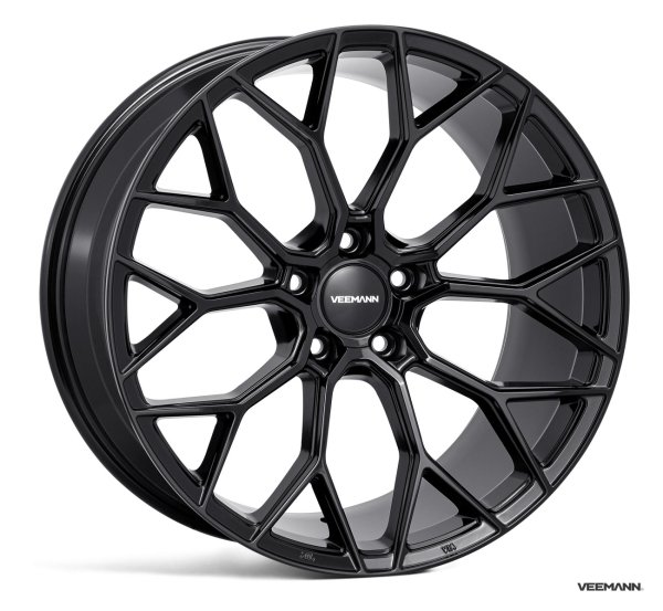 NEW 18 INCH VEEMANN V-FS66 ALLOY WHEELS IN GLOSS BLACK WITH DEEPER CONCAVE 9" REAR OPTION 5x112