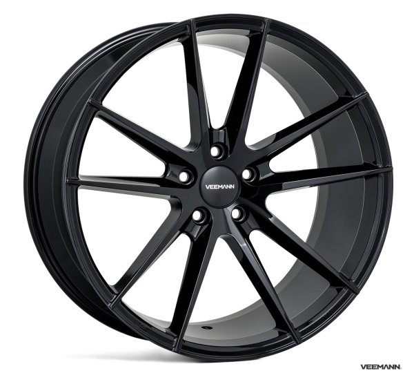 NEW 18 INCH VEEMANN V-FS25 ALLOY WHEELS IN GLOSS BLACK WITH DEEPER CONCAVE 9" REAR OPTION 5x112