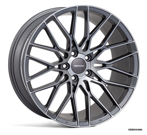 NEW 18 INCH VEEMANN V-FS34 ALLOY WHEELS IN GRAPHITE SMOKE MACHINED WITH DEEPER CONCAVE 9J REAR OPTION 5x112