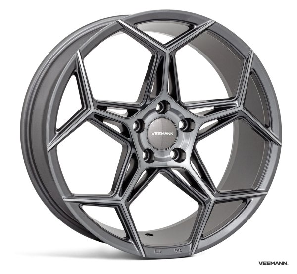 NEW 18 INCH VEEMANN V-FS40 ALLOY WHEELS IN GRAPHITE SMOKE MACHINED, DEEPER CONCAVE 9" ALL ROUND 5x112