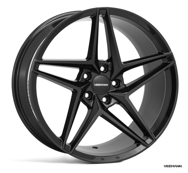 NEW 19" VEEMANN V-FS46 ALLOY WHEELS IN GLOSS BLACK WITH WIDER 9.5" REARS 5X112