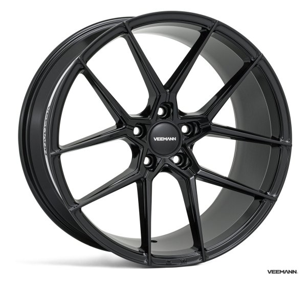 NEW 19" VEEMANN V-FS39 ALLOY WHEELS IN GLOSS BLACK WIDER 9.5" REAR