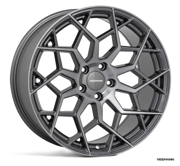 NEW 19 INCH VEEMANN V-FS42 ALLOY WHEELS IN GRAPHITE SMOKE MACHINED WITH DEEPER CONCAVE 9.5" REAR OPTION 5x120