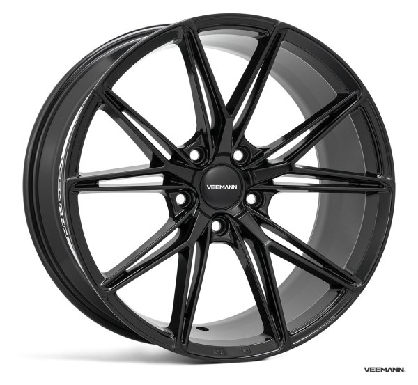 NEW 19 INCH VEEMANN V-FS49 ALLOY WHEELS IN GLOSS BLACK WITH DEEPER CONCAVE 9.5 REAR OPTION 5X120