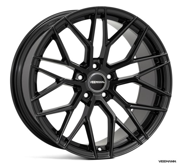 NEW 19 INCH VEEMANN VC520 ALLOY WHEELS IN GLOSS BLACK WITH DEEPER CONCAVE 9.5" REARS 5x112