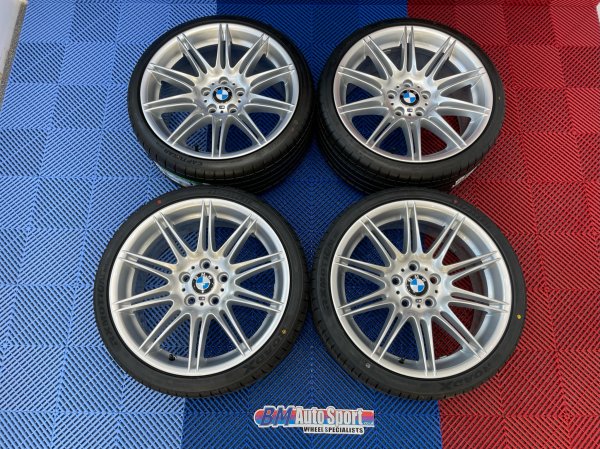 USED 19 INCH GENUINE BMW STYLE 225M SPORT E92 ALLOY WHEELS, WIDE REAR, FULLY REFURBED INC NEW NON RUNFLAT TYRES 5x120