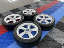 USED 17 INCH GENUINE BMW STYLE 382 1 SERIES 5 SPOKE ALLOY WHEELS, FULLY REFURBED INC VERY GOOD NON RUNFLAT TYRES 5x120