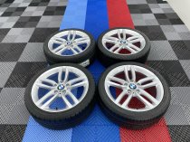 USED 18" GENUINE BMW STYLE 461M DOUBLE SPOKE ALLOY WHEELS, FULLY REFURBED,WIDE REAR INC VG TYRES