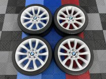 USED 18 INCH GENUINE BMW STYLE 217 1 SERIES V SPOKE ALLOY WHEELS, FULLY REFURBED WIDER 8.5″ REAR INC BRIDGESTONE RUNFLAT TYRES 5x120