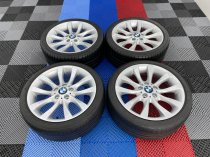 USED 18 INCH GENUINE BMW STYLE 217 1 SERIES V SPOKE ALLOY WHEELS, FULLY REFURBED WIDER 8.5" REAR INC BRIDGESTONE RUNFLAT TYRES 5x120
