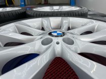 USED 18 INCH GENUINE BMW STYLE 217 1 SERIES V SPOKE ALLOY WHEELS, FULLY REFURBED WIDER 8.5" REAR INC BRIDGESTONE RUNFLAT TYRES 5x120