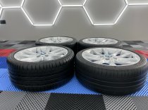 USED 18 INCH GENUINE BMW STYLE 217 1 SERIES V SPOKE ALLOY WHEELS, FULLY REFURBED WIDER 8.5" REAR INC BRIDGESTONE RUNFLAT TYRES 5x120