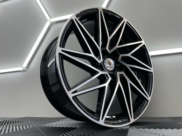 NEW 19 INCH STUTTGART ST20 ALLOY WHEELS IN GLOSS BLACK WITH POLISHED FACE, 8.5"et45 ALL ROUND 5x120