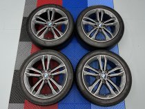 USED 17" GENUINE BMW STYLE 549 DOUBLE SPOKE ALLOY WHEELS, VGC IN GUNMETAL WITH POLISHED FACE INC GOOD TYRES AND TPMS