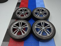 USED 17" GENUINE BMW STYLE 549 DOUBLE SPOKE ALLOY WHEELS, VGC IN GUNMETAL WITH POLISHED FACE INC GOOD TYRES AND TPMS