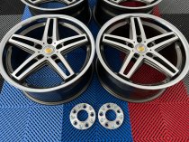 NEW 19 INCH CADES STRIKE ALLOY WHEELS IN GUNMETAL POLISHED AND STAINLESS STEEL DISH, DEEPER CONCAVE 9.5" REAR 5x112