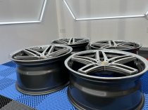 NEW 19 INCH CADES STRIKE ALLOY WHEELS IN GUNMETAL POLISHED AND STAINLESS STEEL DISH, DEEPER CONCAVE 9.5" REAR 5x112