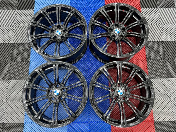 USED 19 INCH GENUINE BMW STYLE 220M E92 M3 FORGED ALLOY WHEELS, WIDE REAR, FULL REFURB IN GLOSS BLACK 5x120