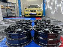 USED 19 INCH GENUINE BMW STYLE 220M E92 M3 FORGED ALLOY WHEELS, WIDE REAR, FULL REFURB IN GLOSS BLACK 5x120