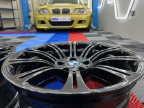 USED 19 INCH GENUINE BMW STYLE 220M E92 M3 FORGED ALLOY WHEELS, WIDE REAR, FULL REFURB IN GLOSS BLACK 5x120
