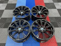 USED 19 INCH GENUINE BMW STYLE 220M E92 M3 FORGED ALLOY WHEELS, WIDE REAR, FULL REFURB IN GLOSS BLACK 5x120