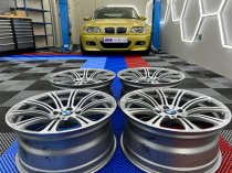 USED 19" GENUINE BMW STYLE 220M E92 M3 POLISHED FORGED ALLOY WHEELS, WIDE REAR,FULLY REFURBED IN GUNMETAL WITH POLISHED FACE