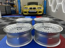 NEW 18 INCH ALPIN ALLOY WHEELS IN SILVER WITH POLISHED DISH AND DEEPER 10" REARS 5x112/120