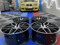 NEW 18 INCH FOX BMA S1 ALLOY WHEELS IN GLOSS BLACK WITH POLISHED FACE, DEEPER CONCAVE 8.5" REAR OPTION 5x120