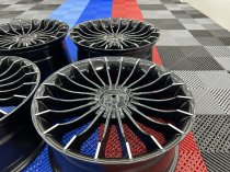 NEW 19 INCH ALPIN CRINKLE SPOKE ALLOY WHEELS IN GLOSS BLACK WITH POLISHED TIPS AND DEEPER 9.5" REARS 5x120