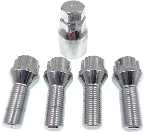 BIMECC M12X1.5 EXTENDED 40MM LOCKING WHEEL BOLTS IN SILVER OR BLACK (most E series BMW)
