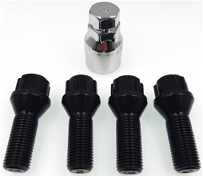 Bimecc Alloy Wheel Locking Bolts - 40mm Tapered M14x1.5 Black For Audi A5 A6 A7 A8