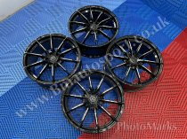NEW 19 INCH C9 CORTEZ ALLOY WHEELS IN GLOSS BLACK WITH MILLED ACCENT SPOKES AND DEEPER CONCAVE 9.5" REAR OPTION 5x112
