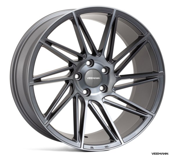 NEW 19 INCH VEEMANN V-FS26 DIRECTIONAL ALLOY WHEELS IN GRAPHITE SMOKE MACHINED, DEEPER CONCAVE 9.5" ALL ROUND 5x112